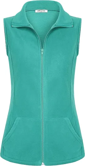 SeSe Code Women's Casual Zip Up Front Lightweight Fleece Vest with Pockets