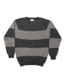 SHAGGY DOG SWEATER TONAL BLOCK STRIPE OXFORD/MEDIUM GREY - TRIM FIT