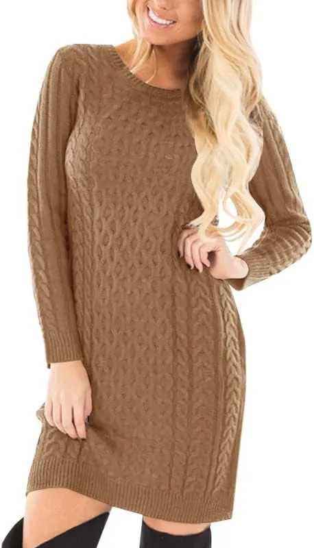 Spadehill Womens Fall Cable Knit Long Sleeve Winter Sweater Dress