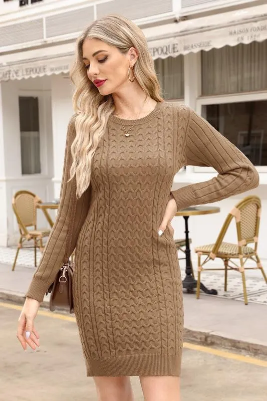 Spadehill Womens Fall Cable Knit Long Sleeve Winter Sweater Dress