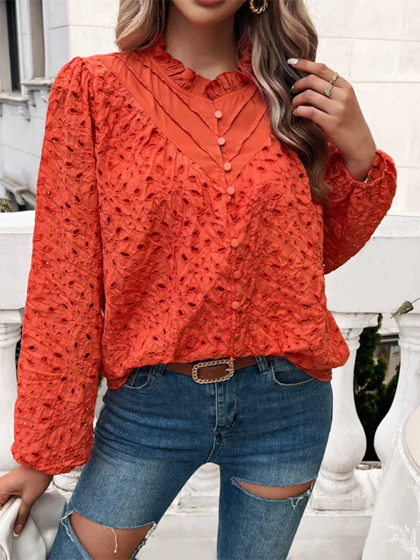 TEEK - Puff Sleeve Embroidered Button Top