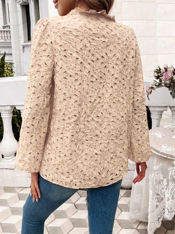 TEEK - Puff Sleeve Embroidered Button Top