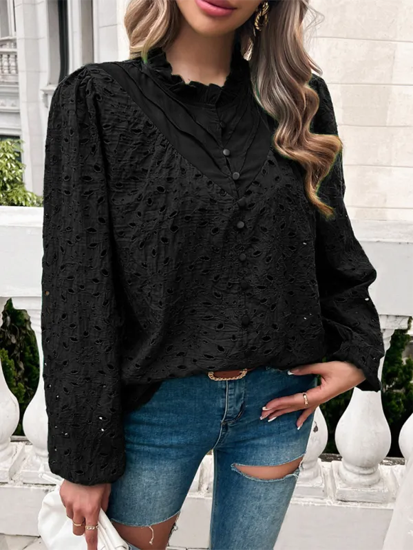 TEEK - Puff Sleeve Embroidered Button Top