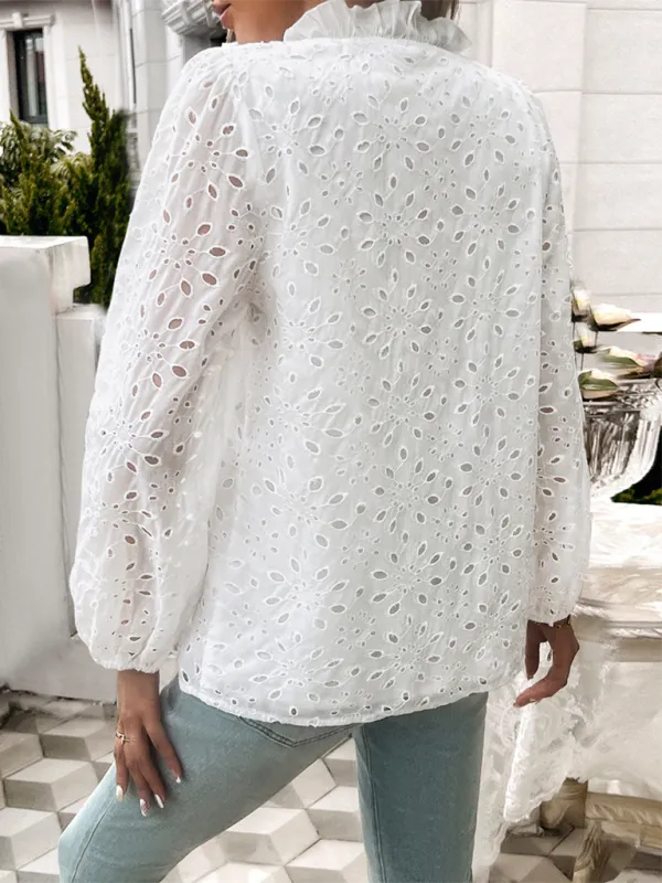 TEEK - Puff Sleeve Embroidered Button Top