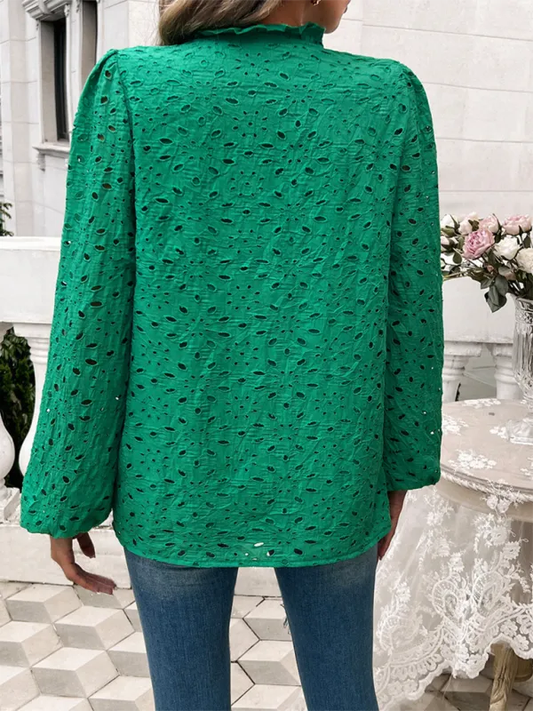TEEK - Puff Sleeve Embroidered Button Top