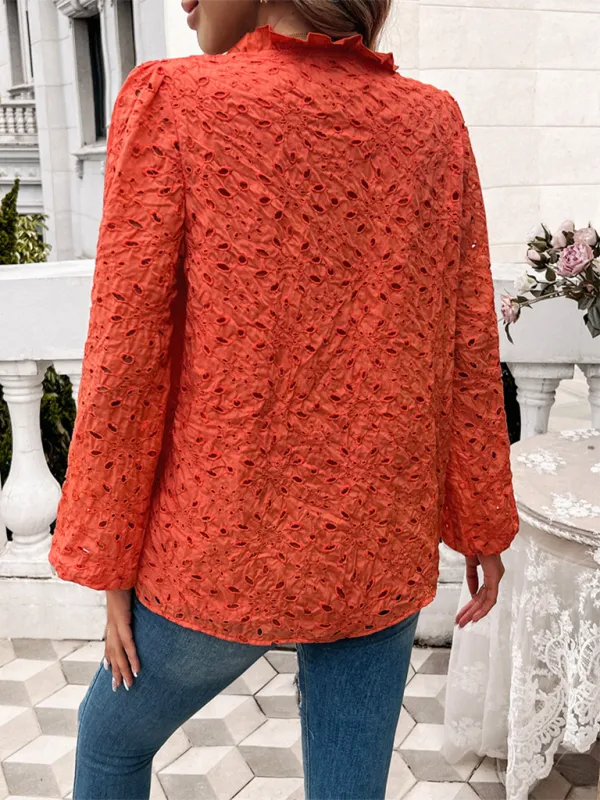 TEEK - Puff Sleeve Embroidered Button Top