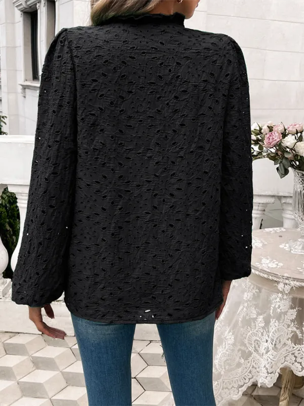 TEEK - Puff Sleeve Embroidered Button Top