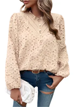 TEEK - Puff Sleeve Embroidered Button Top