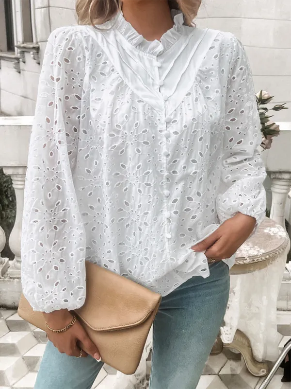 TEEK - Puff Sleeve Embroidered Button Top