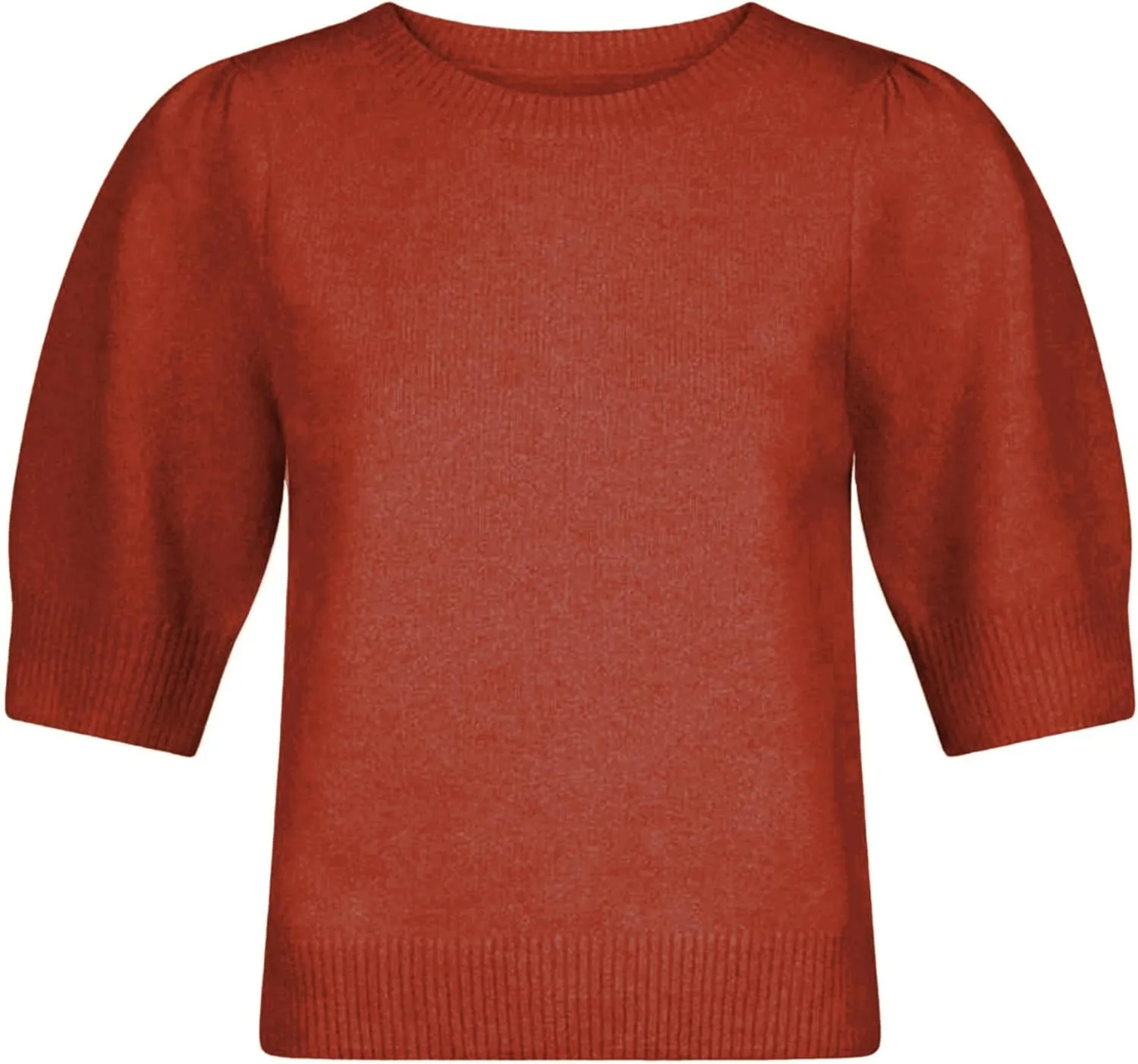 UAURORAO Sweater with Bows for Women Puff Short Sleeve Crewneck Pullover Top Tie Back Bowknot Knit T Shirt Blouses
