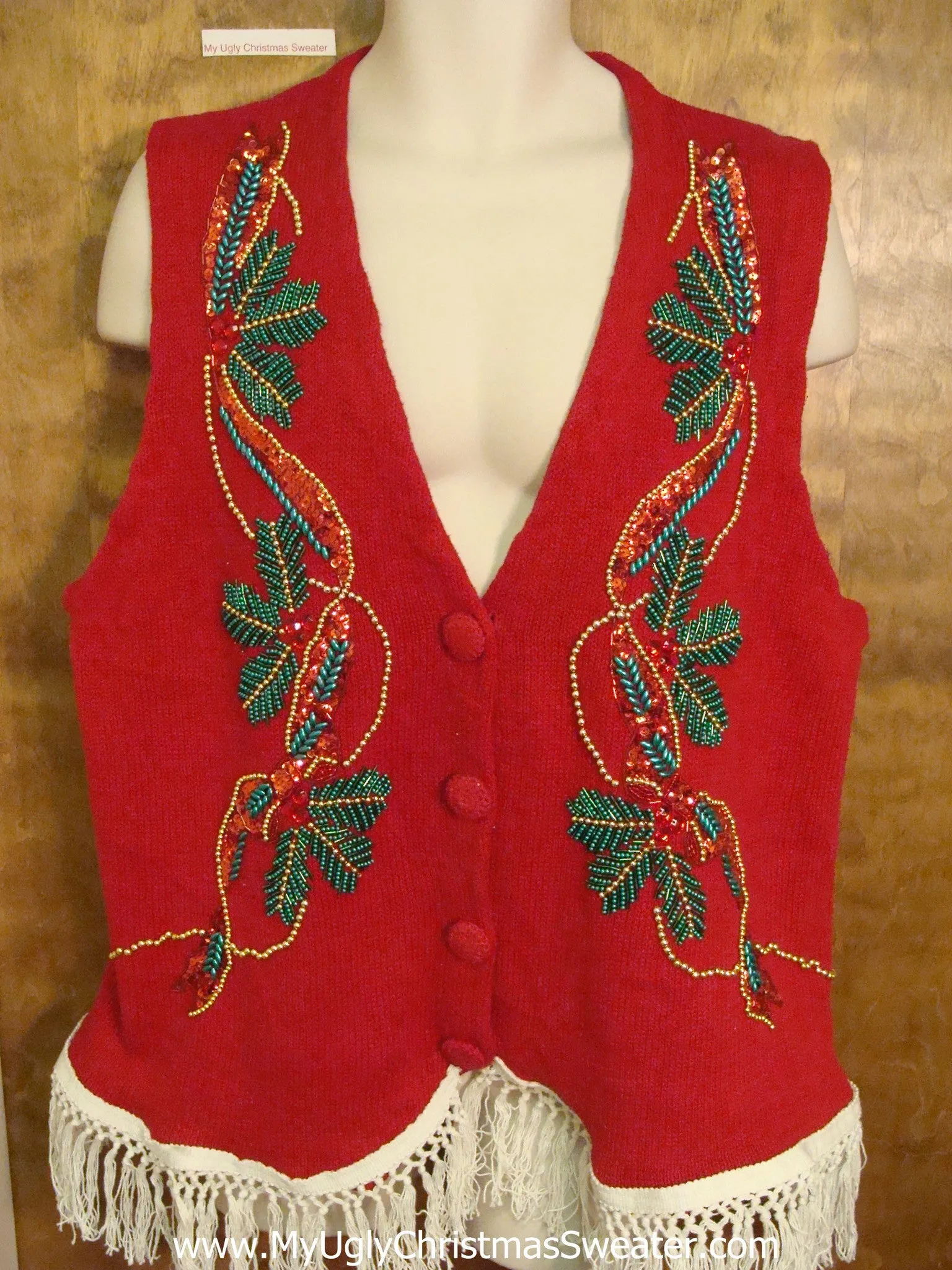 Ugly Christmas Sweater Vest with Fringe