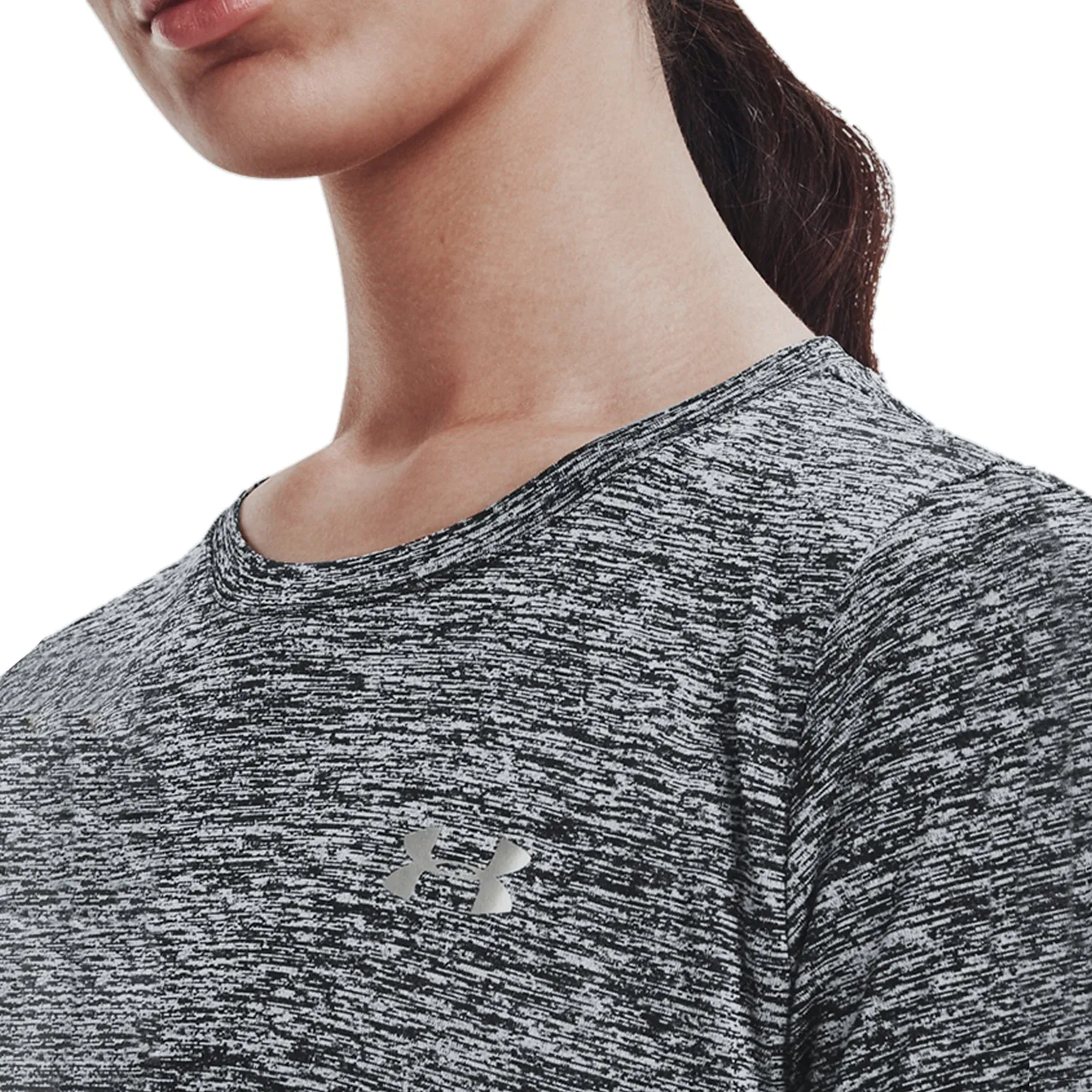 Under Armour Women's Tech SSC-Twist-Blk T-Shirt (Black/Metallic Silver)