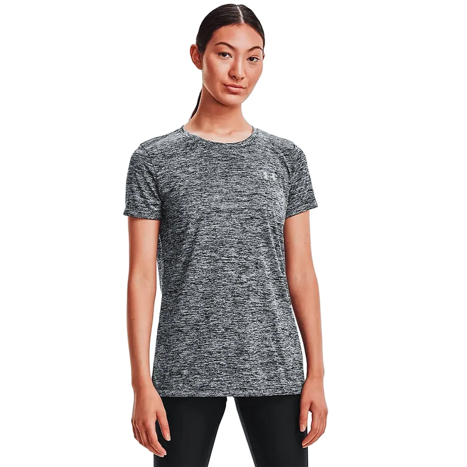 Under Armour Women's Tech SSC-Twist-Blk T-Shirt (Black/Metallic Silver)