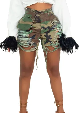 Vakkest Women's Camo Cargo Shorts Casual Trendy High Waisted Summer Joggers Camouflage Print Short Pants with Pockets