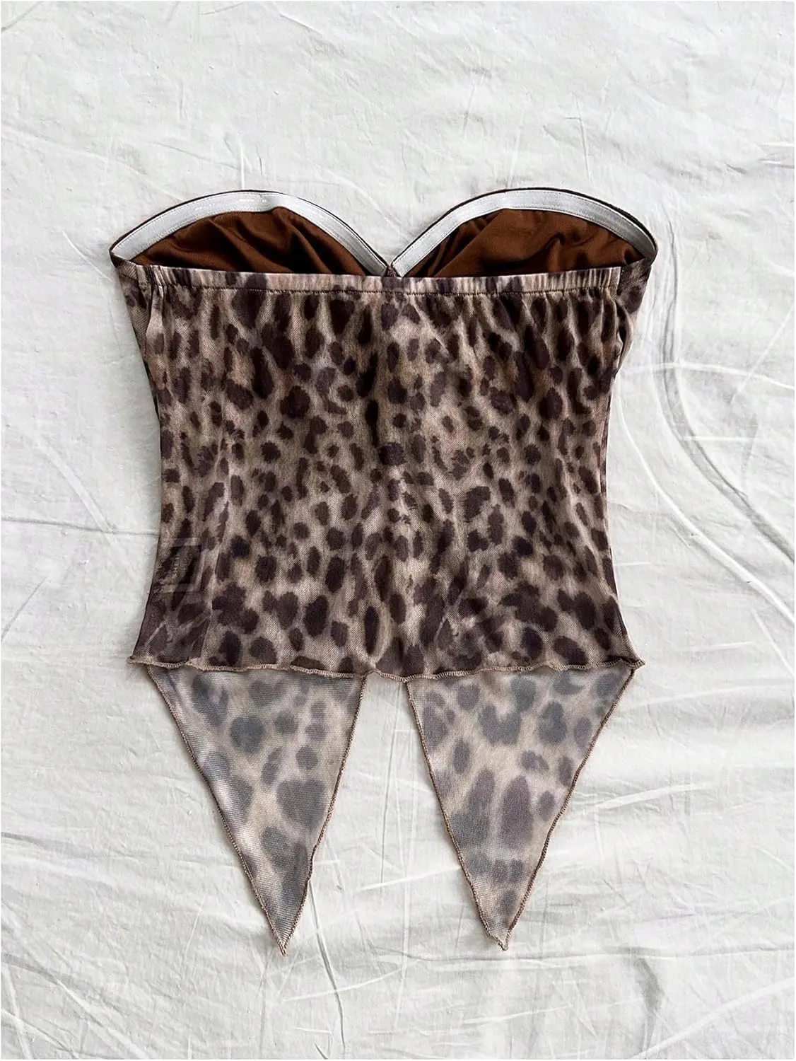 WDIRARA Women's Leopard Print Twist Tube Top Split Front Strapless Asymmetrical Bandeau Top