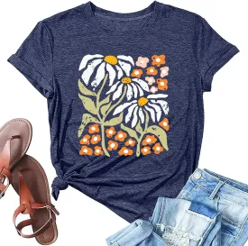 Wildflowers Shirt for Women Boho Vintage Floral T Shirts Inspirational Graphic Tees Summer Casual Tee Tops