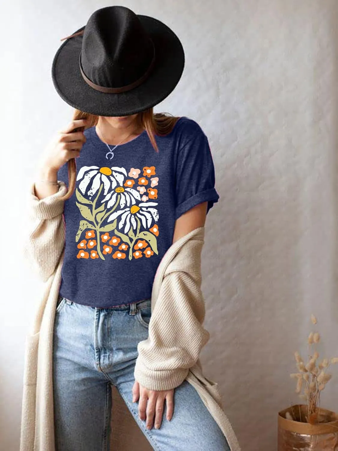 Wildflowers Shirt for Women Boho Vintage Floral T Shirts Inspirational Graphic Tees Summer Casual Tee Tops