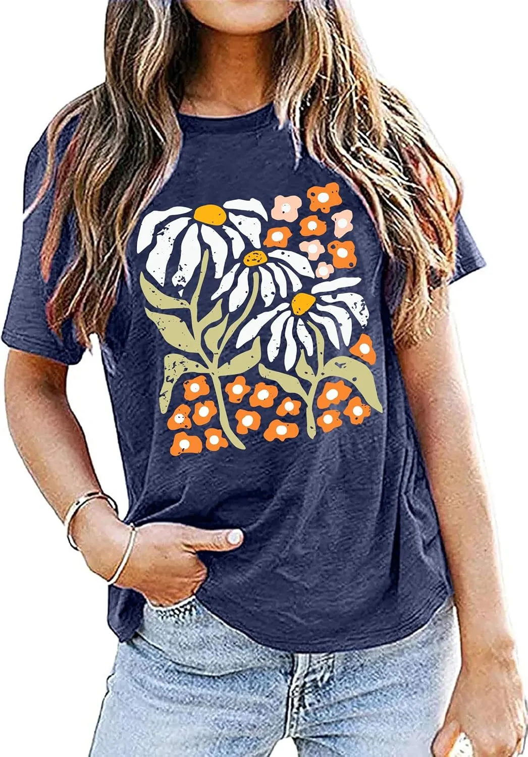 Wildflowers Shirt for Women Boho Vintage Floral T Shirts Inspirational Graphic Tees Summer Casual Tee Tops