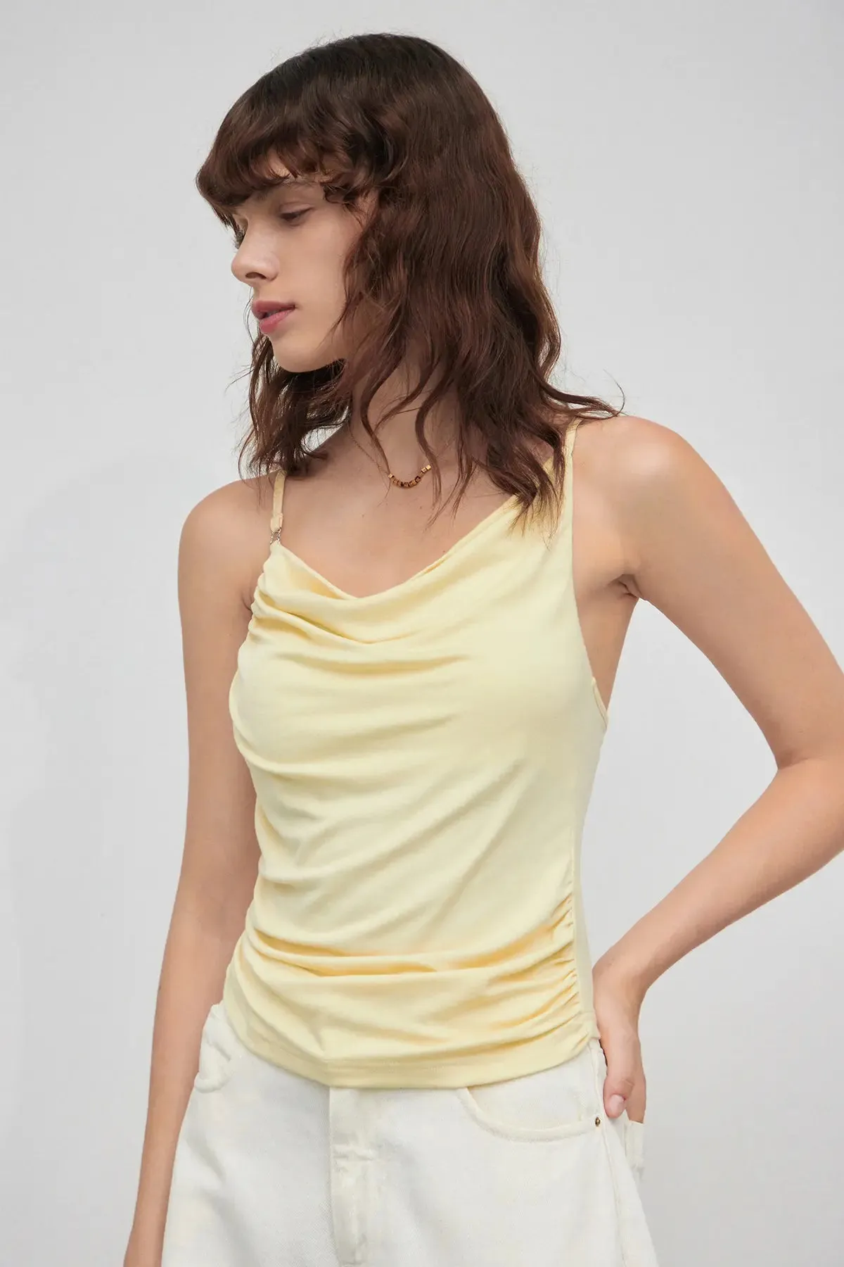 Women's Backless Cowl Neck Draped Camis Top