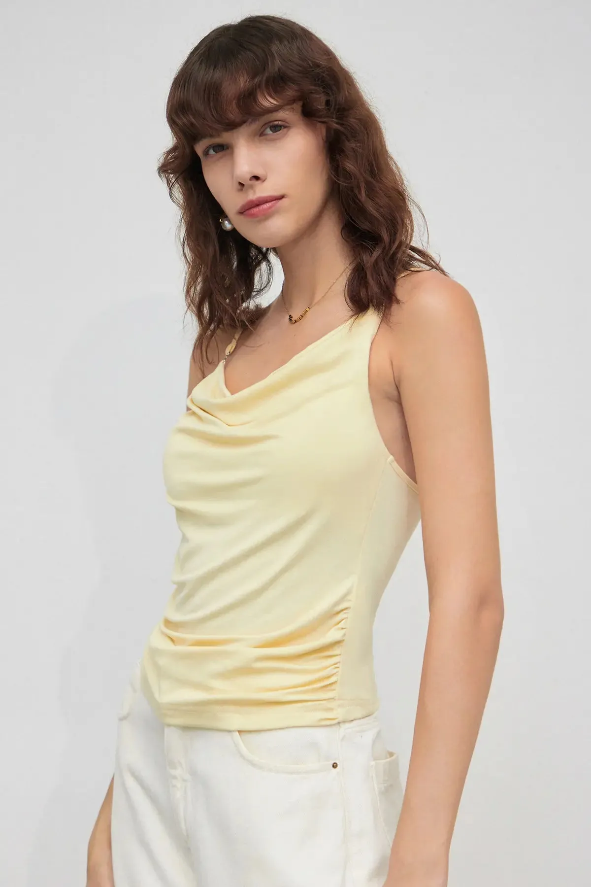Women's Backless Cowl Neck Draped Camis Top