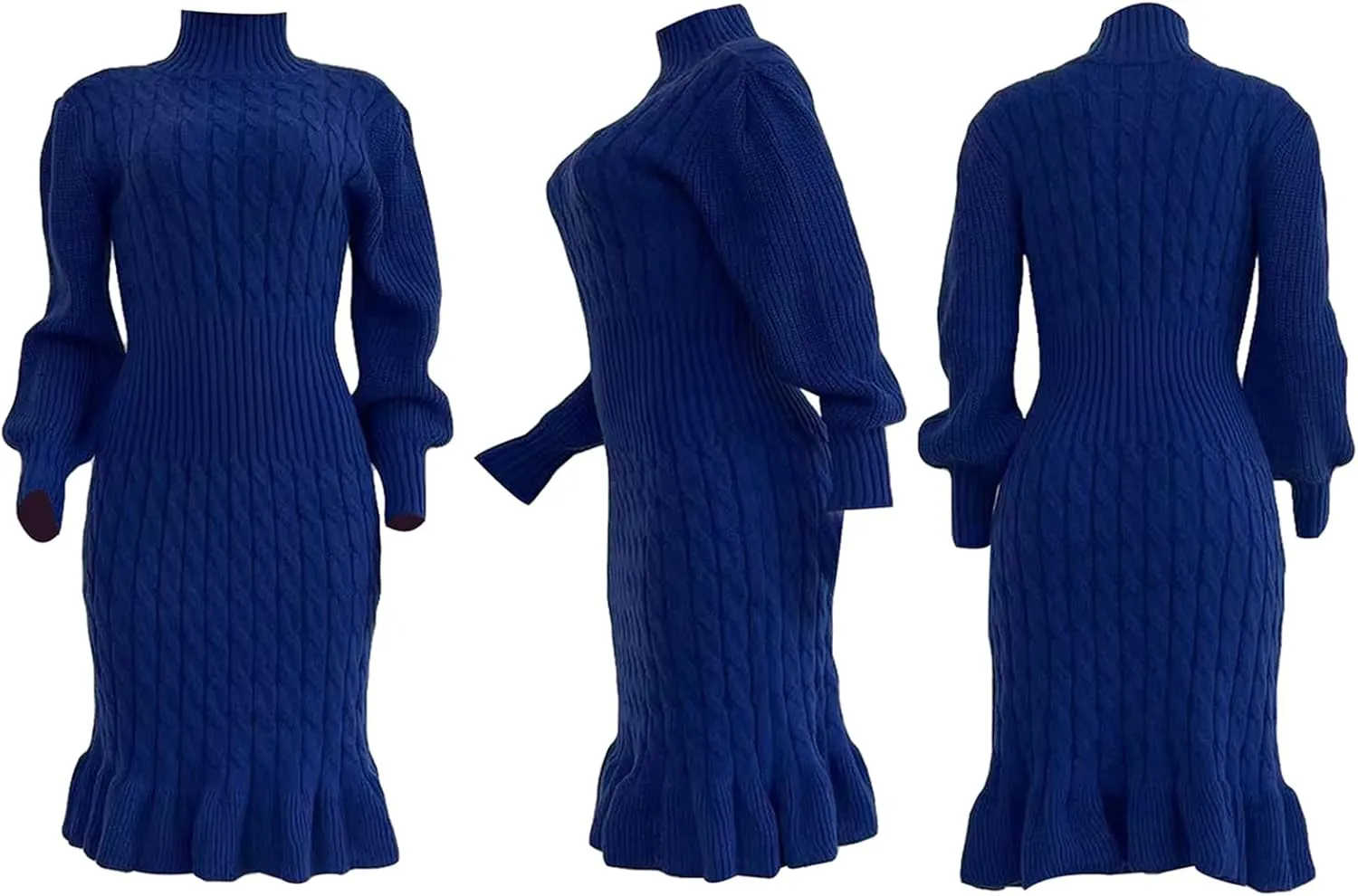 Women's Sweater Dress 2023 Fall High Neck Long Sleeve Chunky Cable Knit Pullover Sweaters Dress