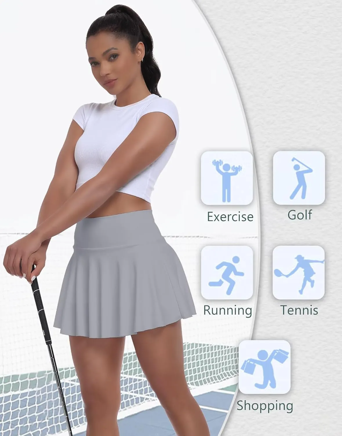Womens Tennis Skirt with Built-in Shorts High Waisted Pleated Golf Skirts for Women Skater Uniform Cheer Skirt