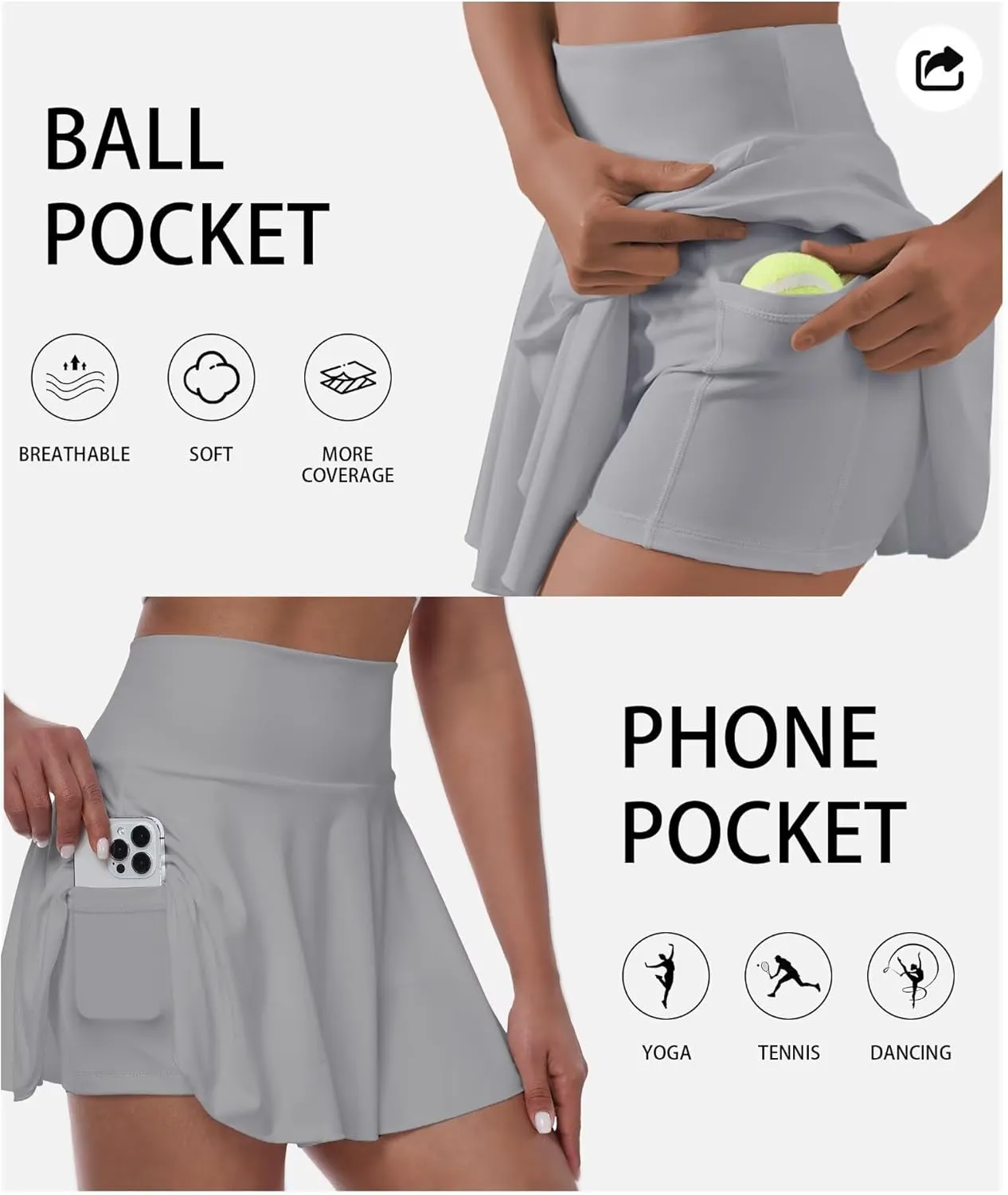 Womens Tennis Skirt with Built-in Shorts High Waisted Pleated Golf Skirts for Women Skater Uniform Cheer Skirt