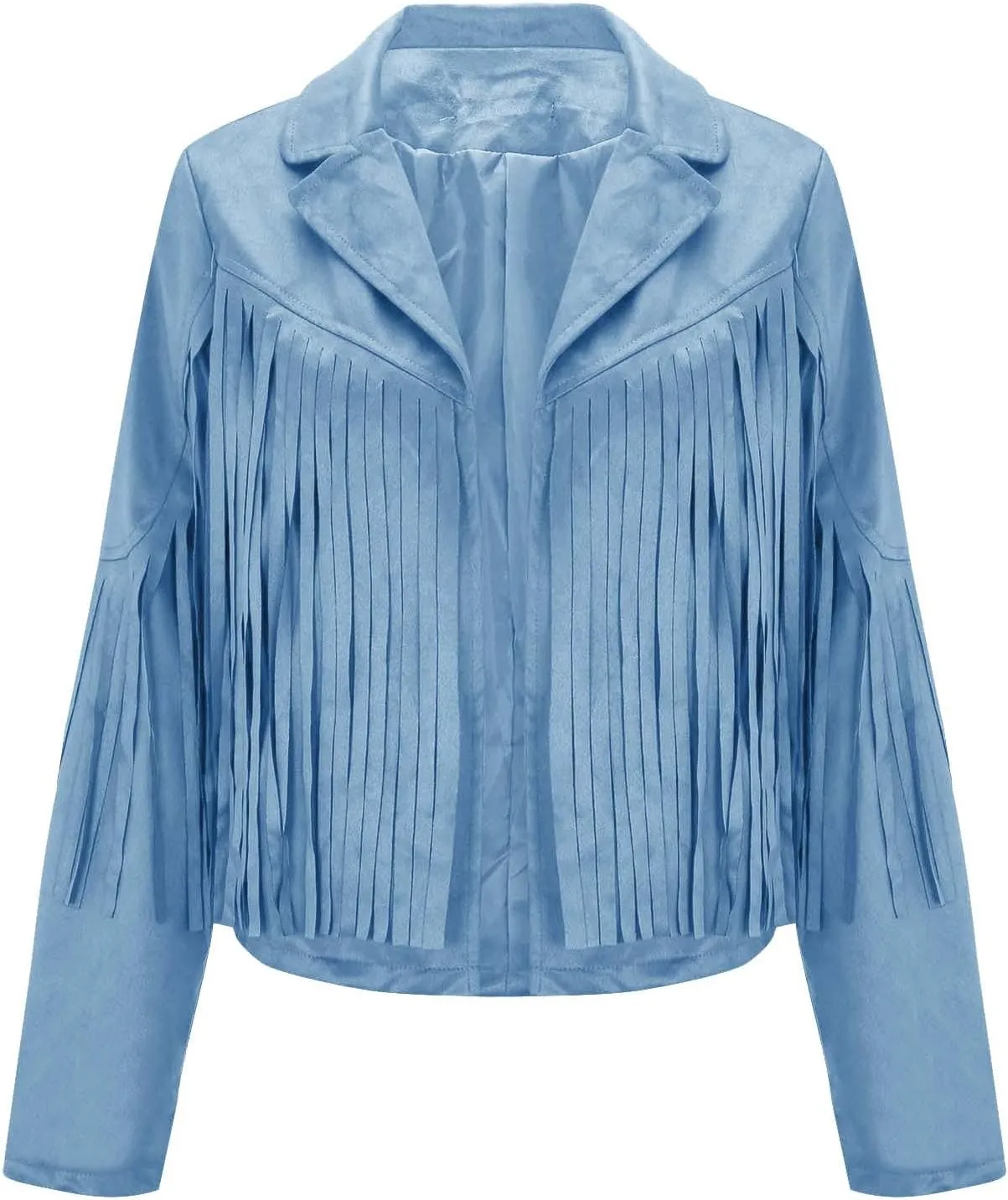 Xiaojmake Women's Fringe Jackets Faux Suede Leather Jackets Tassel Motorcycle Cropped Coats Lapel Open Front Blazer Jacket