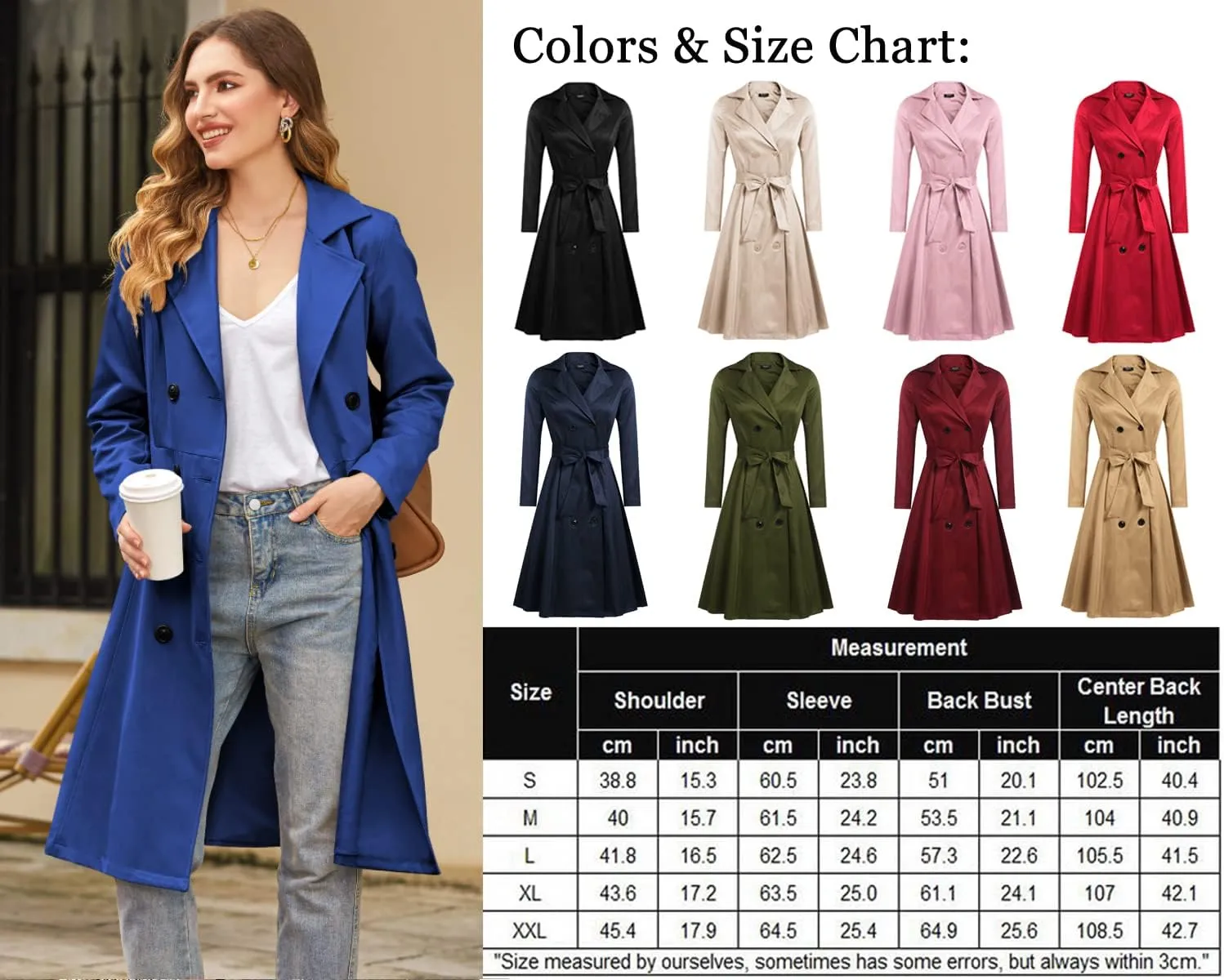 Zeagoo Women's Trench Coats Double-Breasted Long Coat with Belt